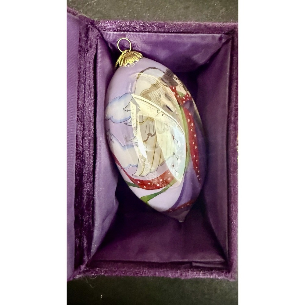 VTG Pier 1 Imports Li Bien Angel Harp Iridescent Christmas Teardrop Ornament 5"